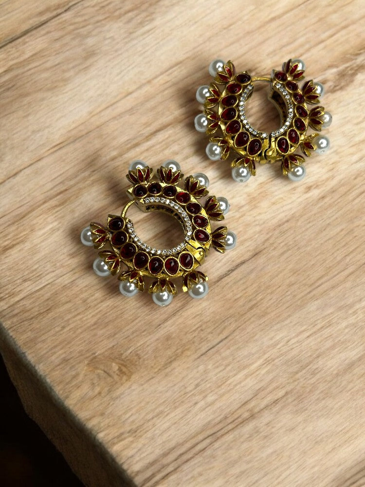 Ayra Red Pearl Hoop Earrings