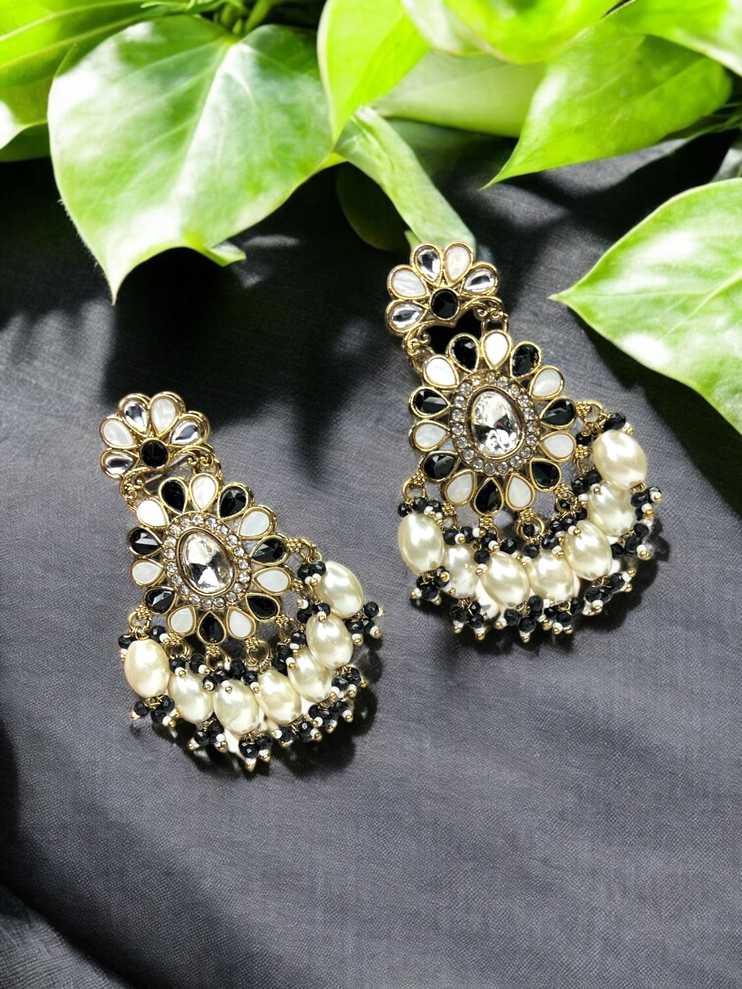 Black Pearl Riya Chandbali Earrings