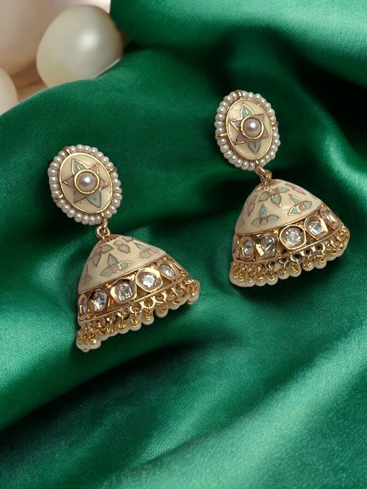 Ivory Gold Meenakari Jhumka Earrings