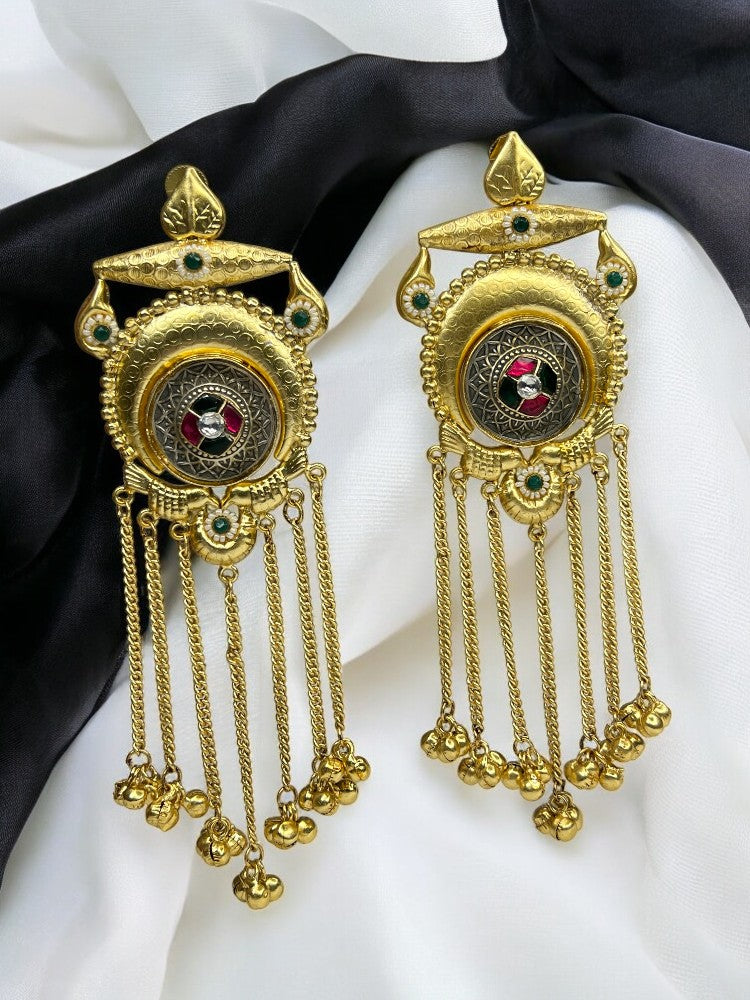 Golden Black Bhavya Brass Dangler Earrings