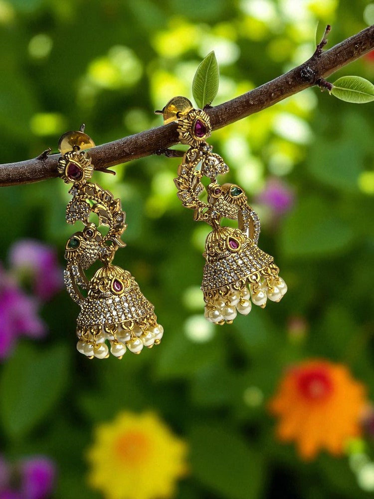 Golden Dhanvi Jhumki Earrings