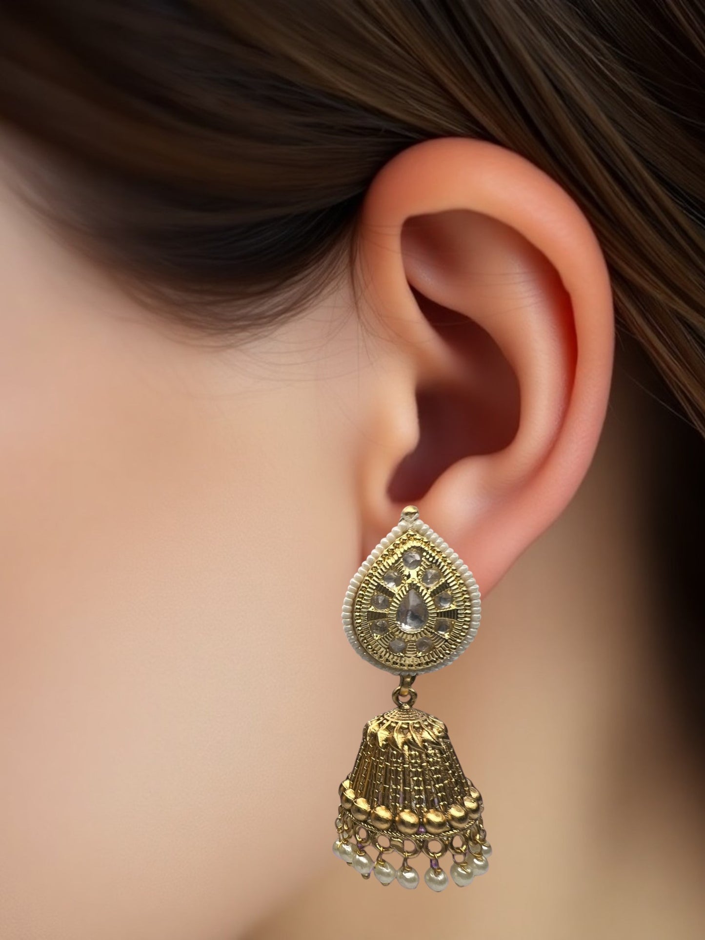 Golden Rajshiri Jhumka Earrings
