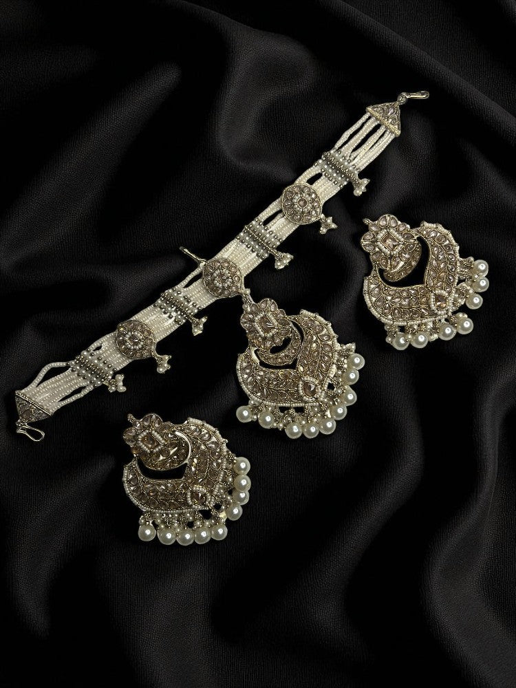 Golden Savya Chandbali Earrings with Mathapatti