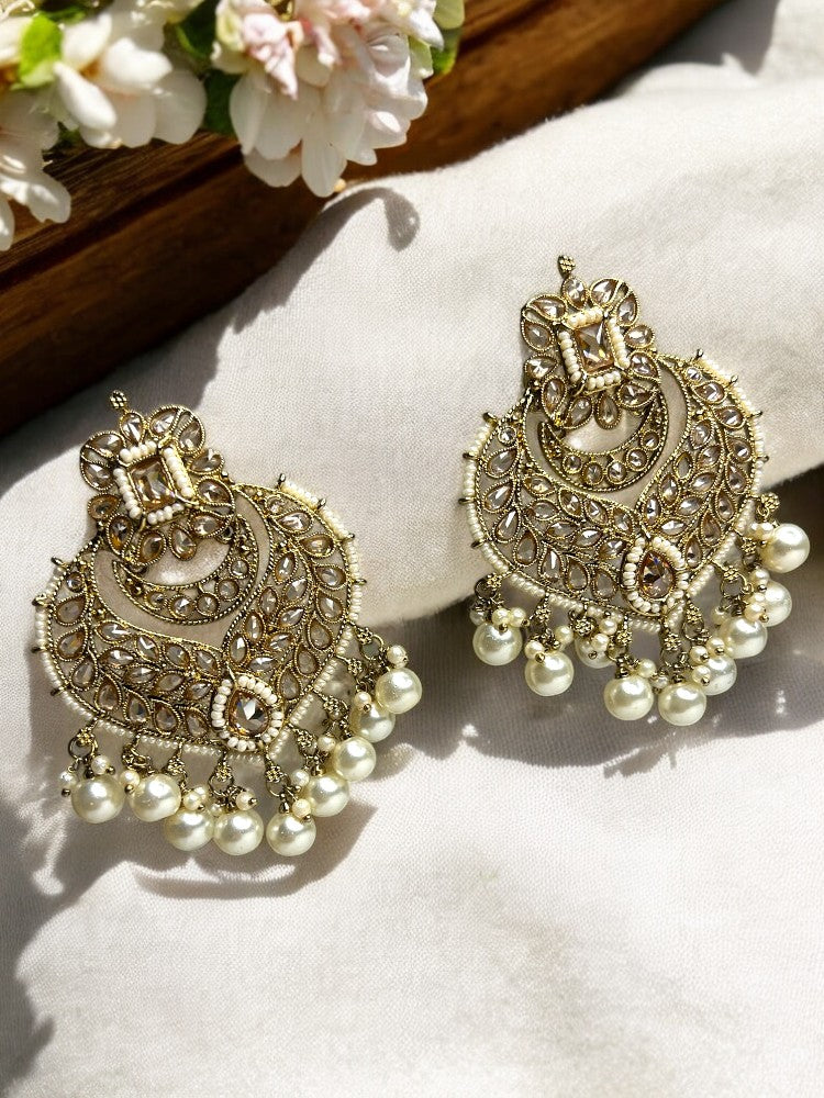 Golden Savya Chandbali Earrings with Mathapatti
