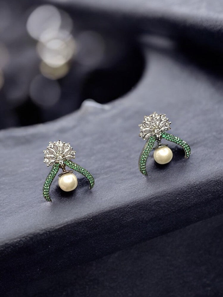 Green AD Pearl Stud Earrings