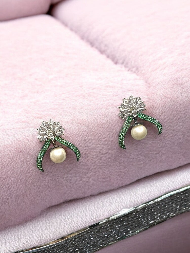 Green AD Pearl Stud Earrings