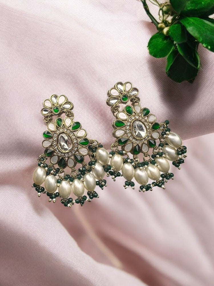 Green Pearl Riya Chandbali Earrings