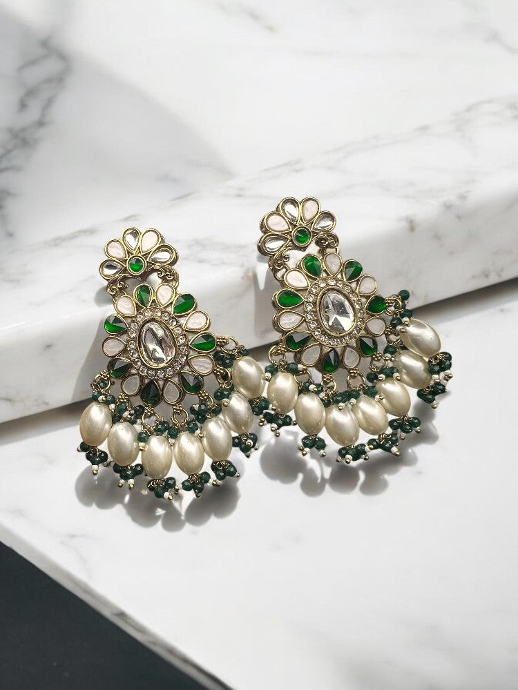 Green Pearl Riya Chandbali Earrings