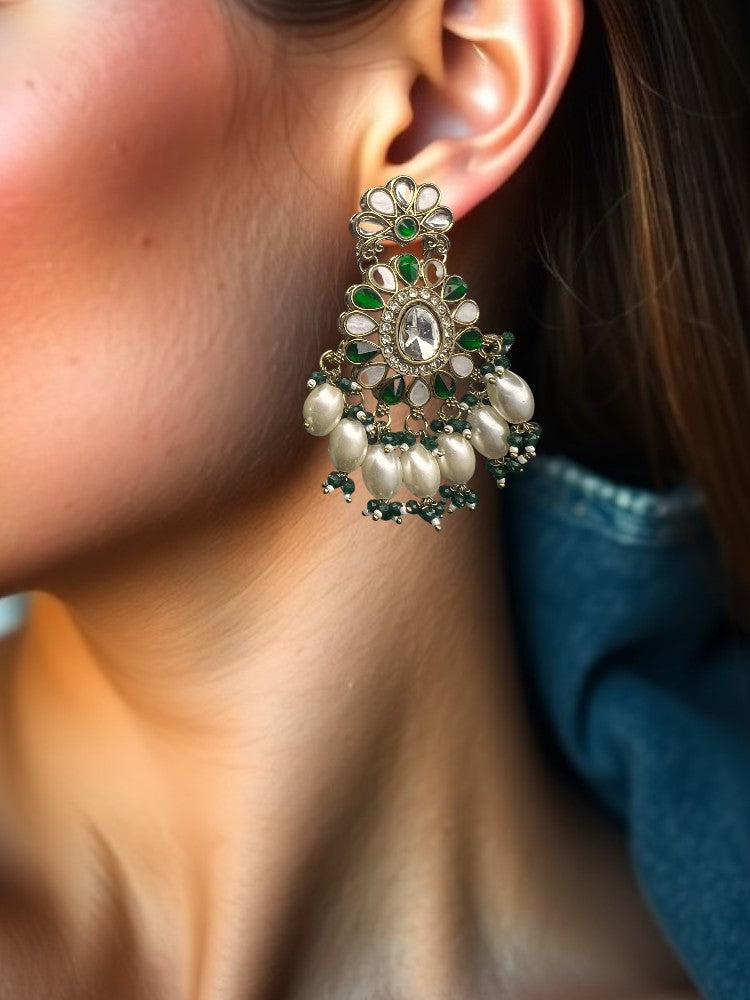Green Pearl Riya Chandbali Earrings
