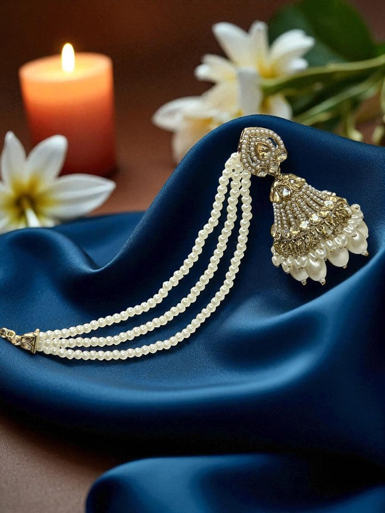 Ivory Purna Jhumkis with Sahara chain and Maangtikka