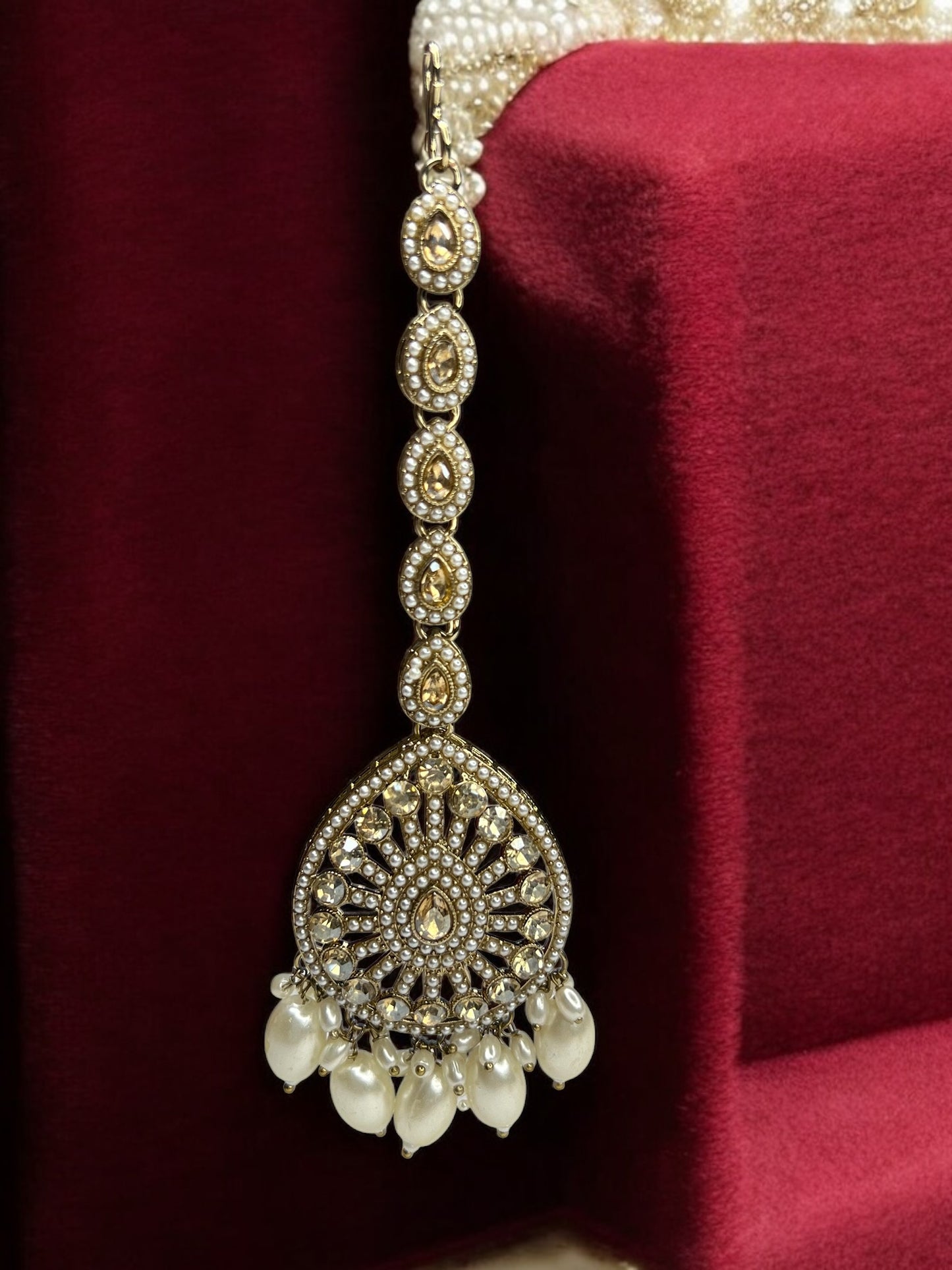 Ivory Purna Jhumkis with Sahara chain and Maangtikka