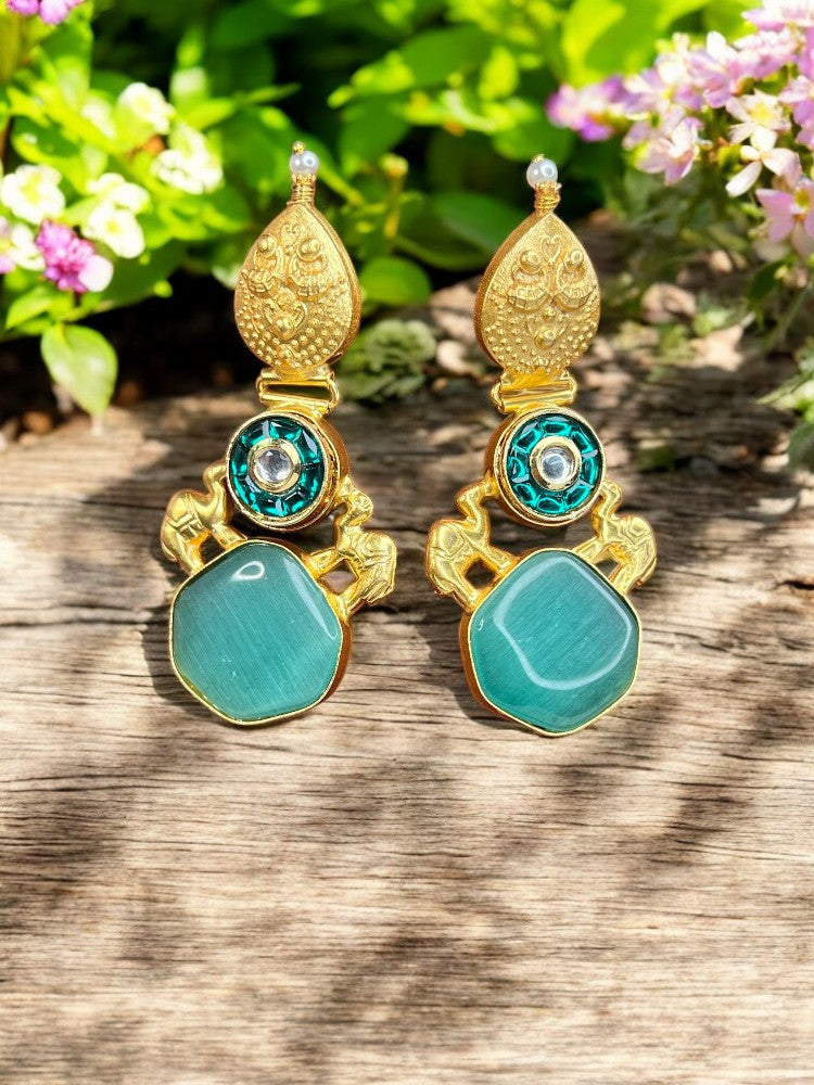 Mint Green Riya Brass Dangler Earrings