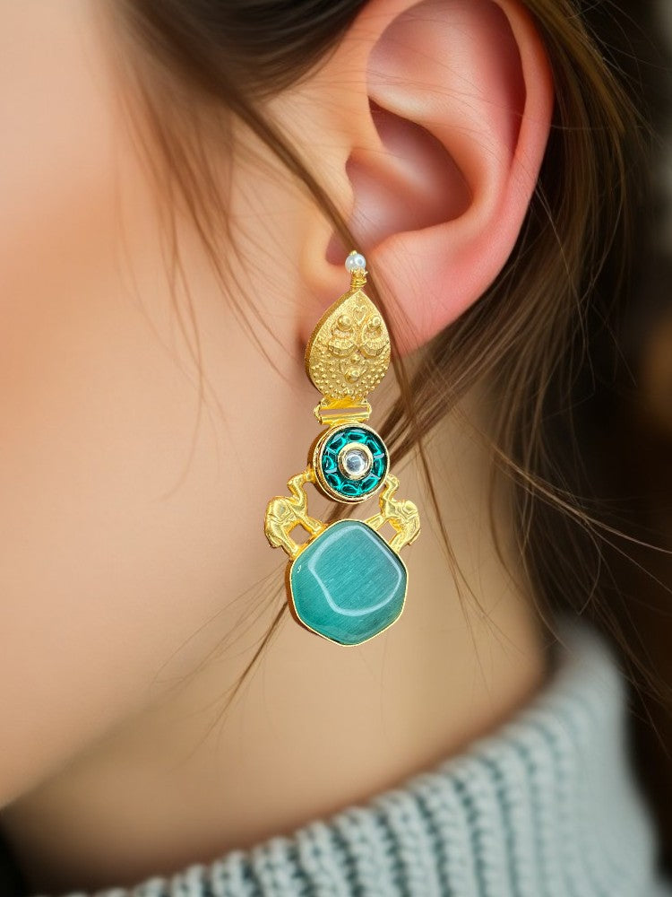 Mint Green Riya Brass Dangler Earrings