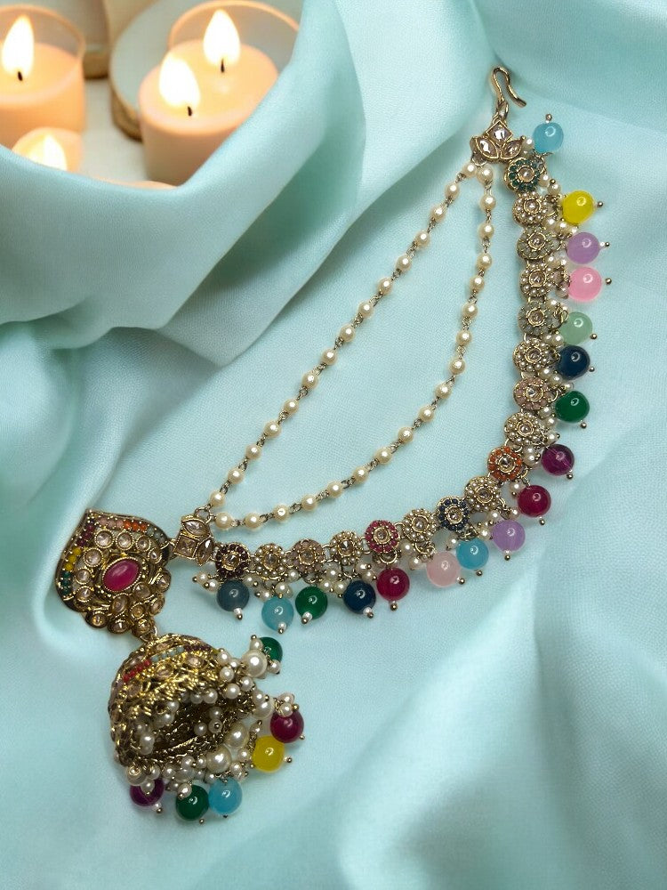 Multicolour Jhumkis with Sahara Chain and Maangtikka