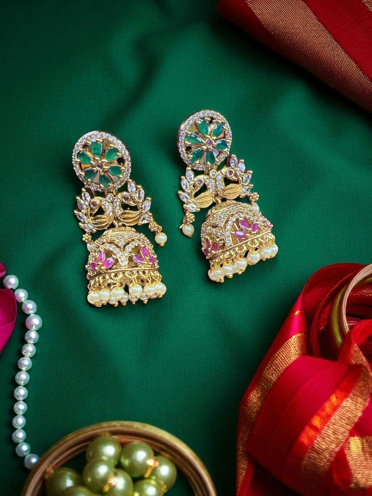 Golden Multicolour Ishwari Jhumki Earrings