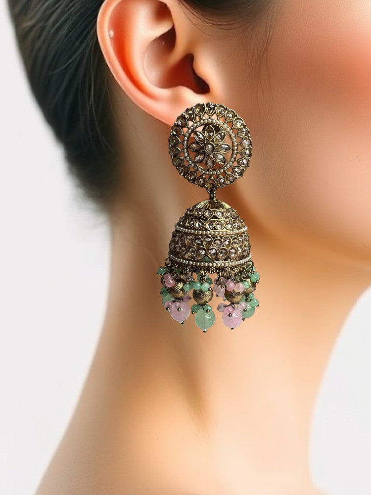 Multicolour Zoya Jhumki Earrings with Maangtikka