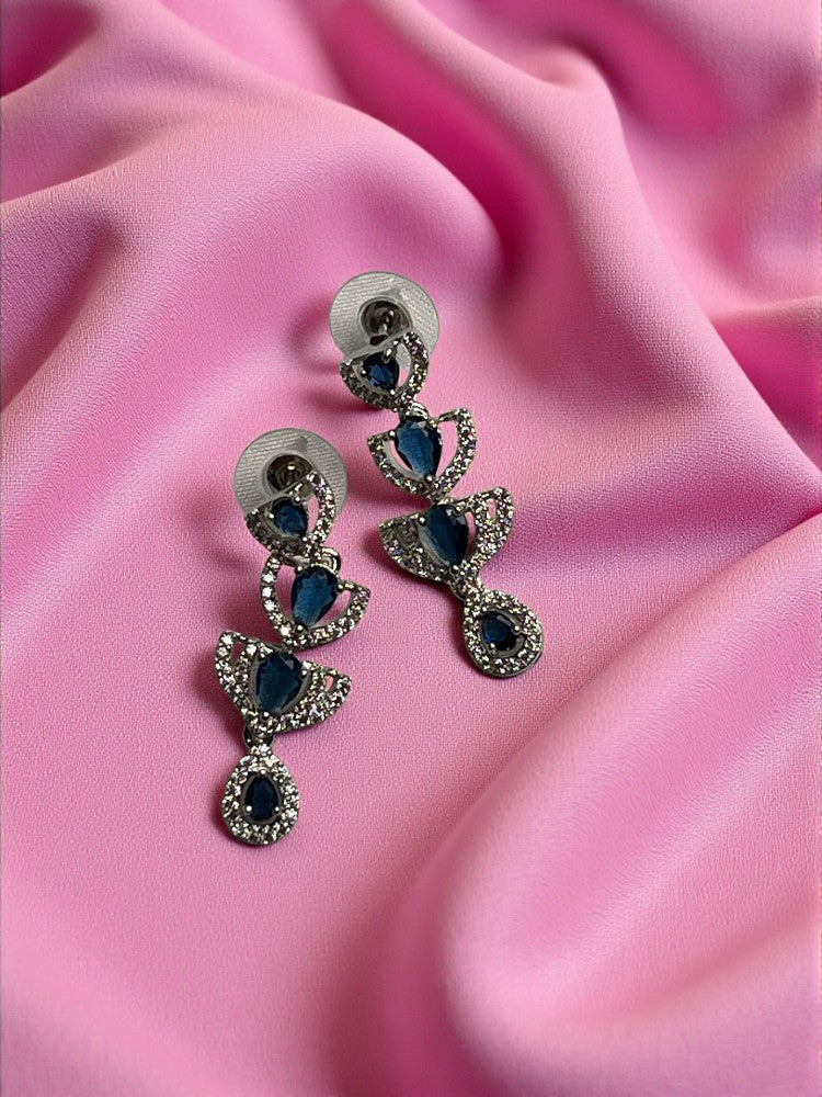 Navy Blue Silver Indira AD Necklace Set