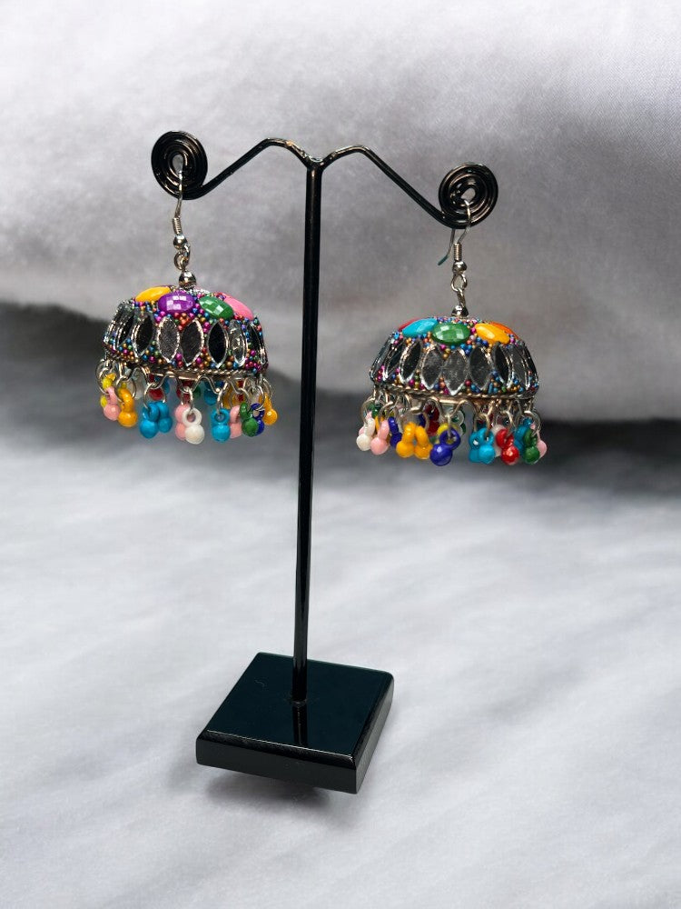Oxidised Colourful Jhumka Earrings