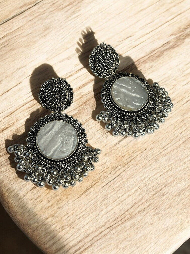 Oxidised Ivory Gehna Dangler Earrings