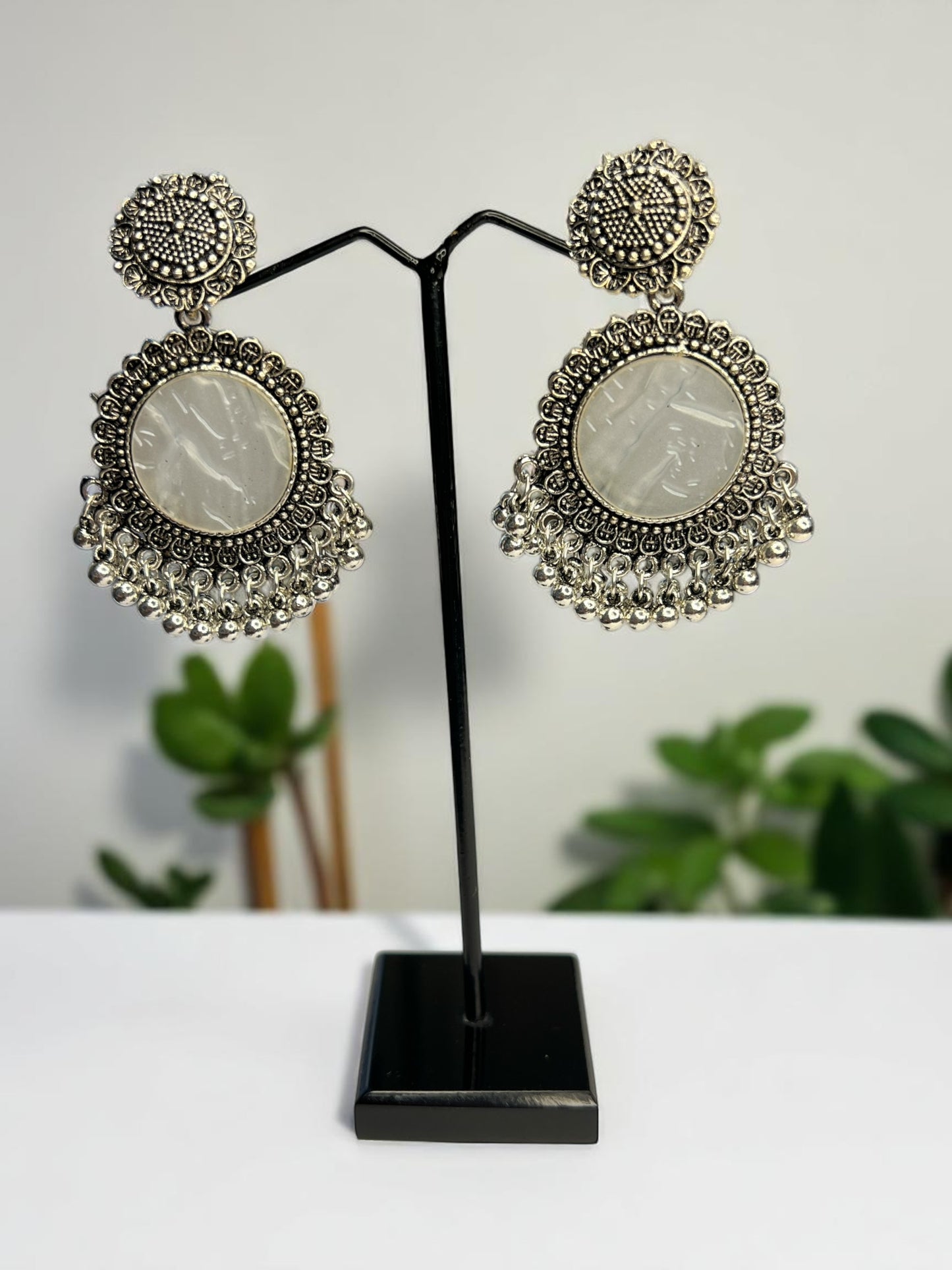 Oxidised Ivory Gehna Dangler Earrings