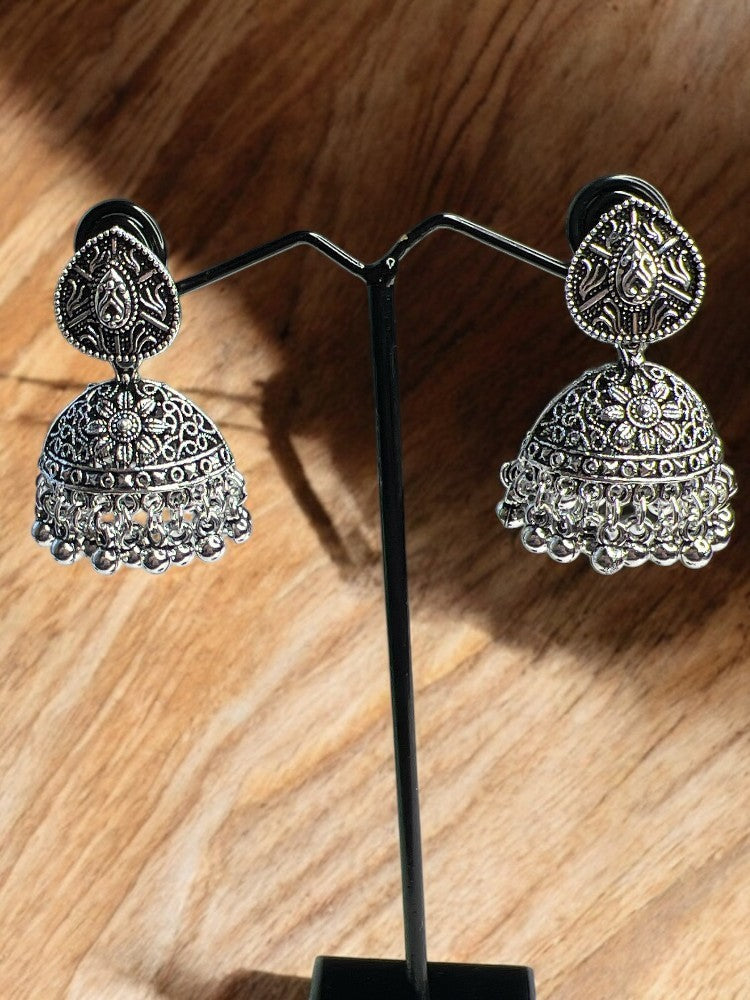 Oxidised Silver Farah Jhumki Earrings