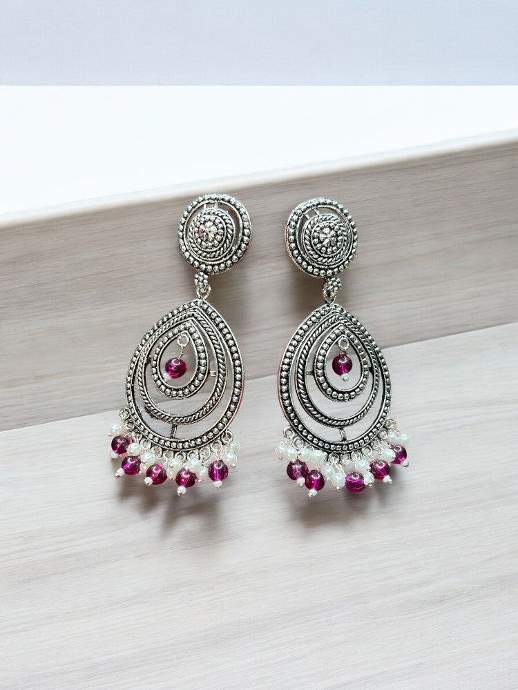 Oxidised Pink Dangler Earrings