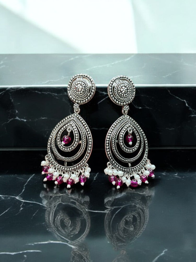 Oxidised Pink Dangler Earrings