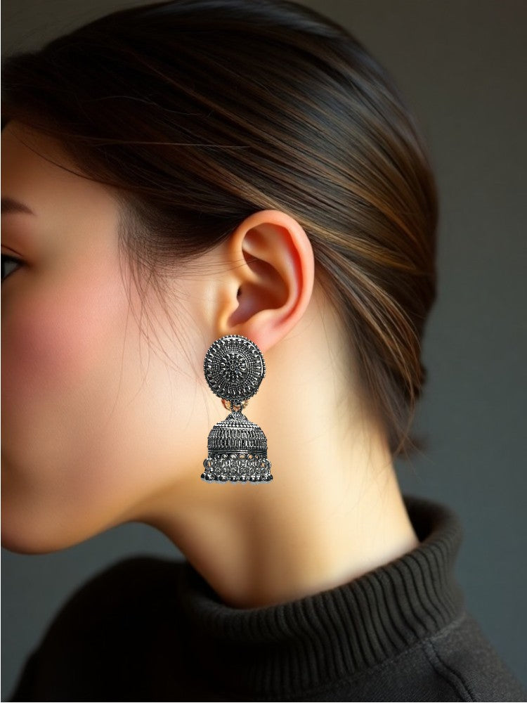 Oxidised Chakra Jhumka Earrings