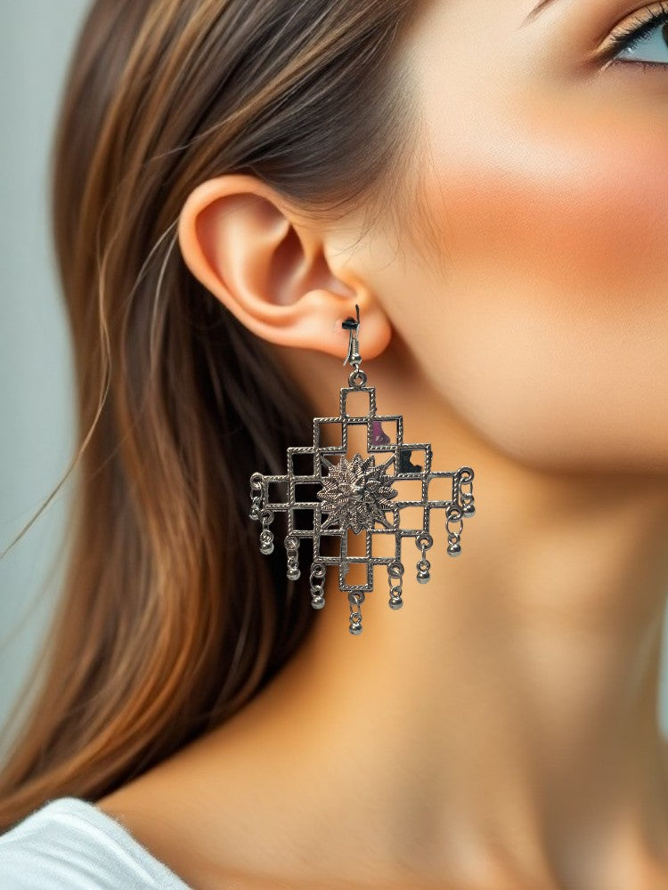 Oxidised Step Dangler Earrings