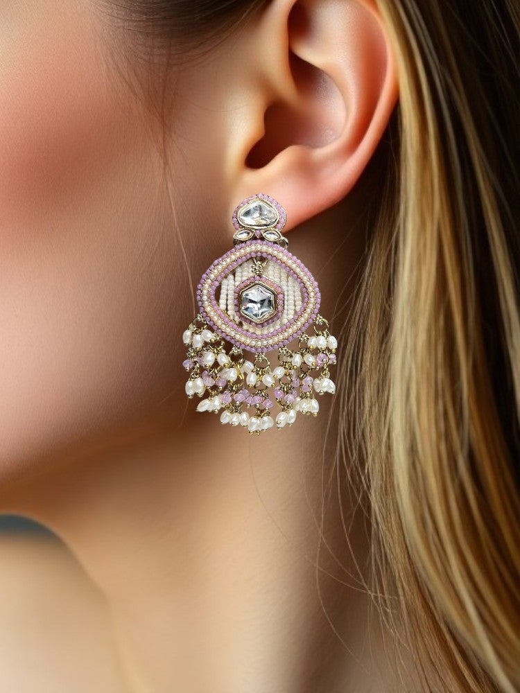 Pink Mihika Chandbali Earrings