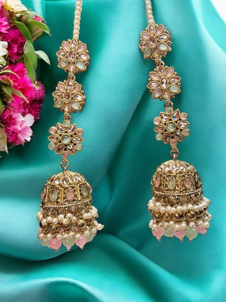 Multicolour Ayaat Jhumka Earrings with Kanchain