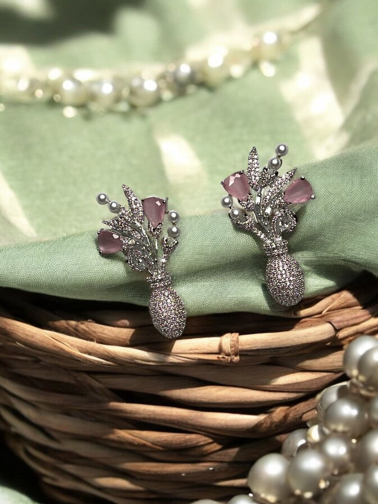 Pink Shanaya Nano AD pearl Studs