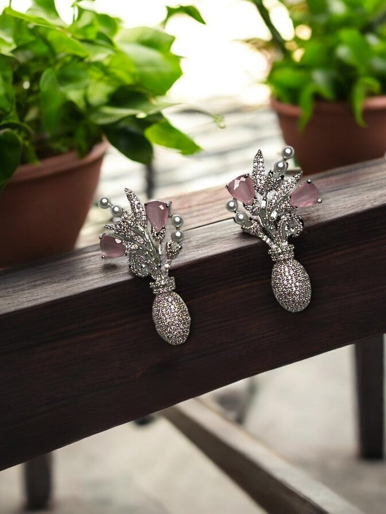 Pink Shanaya Nano AD pearl Studs