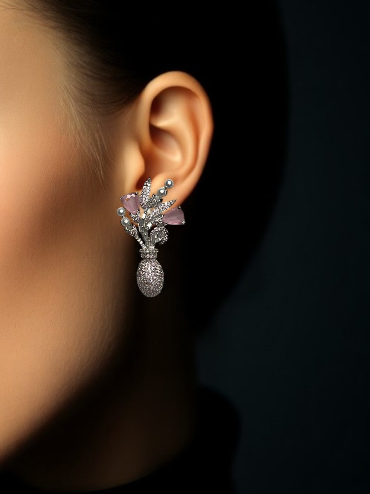 Pink Shanaya Nano AD pearl Studs