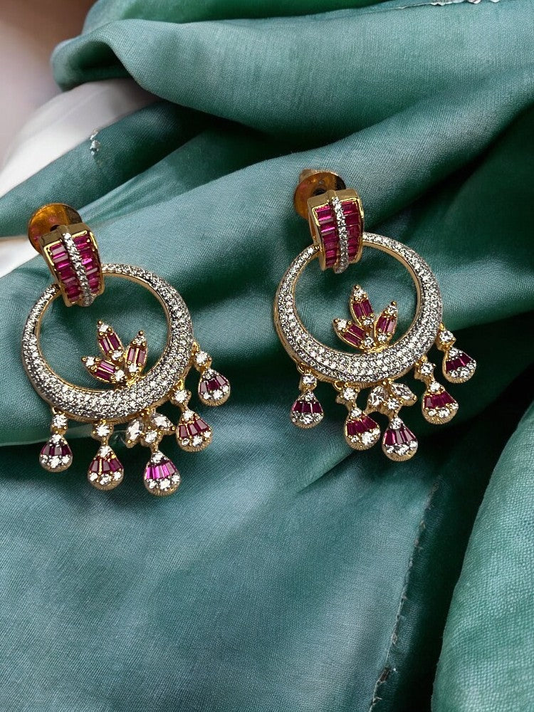 Pink Ziya Nano AD Chandbali Earrings