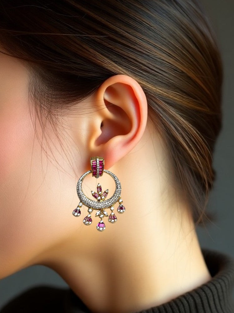 Pink Ziya Nano AD Chandbali Earrings