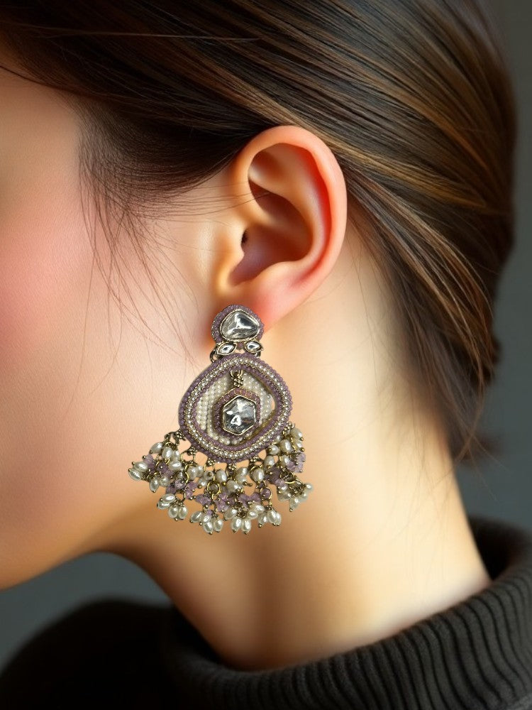 Purple Mihika Chandbali Earrings