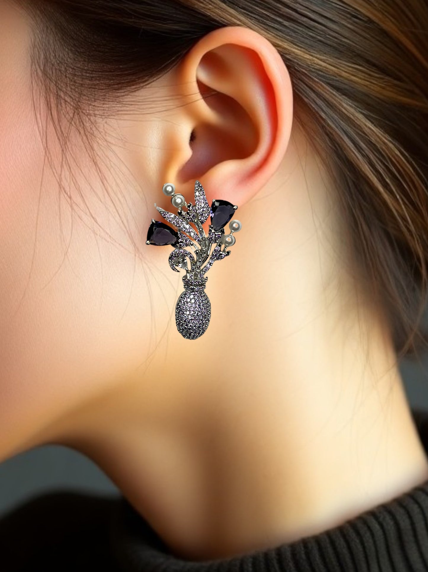 Purple Shanaya Pearl AD Studs