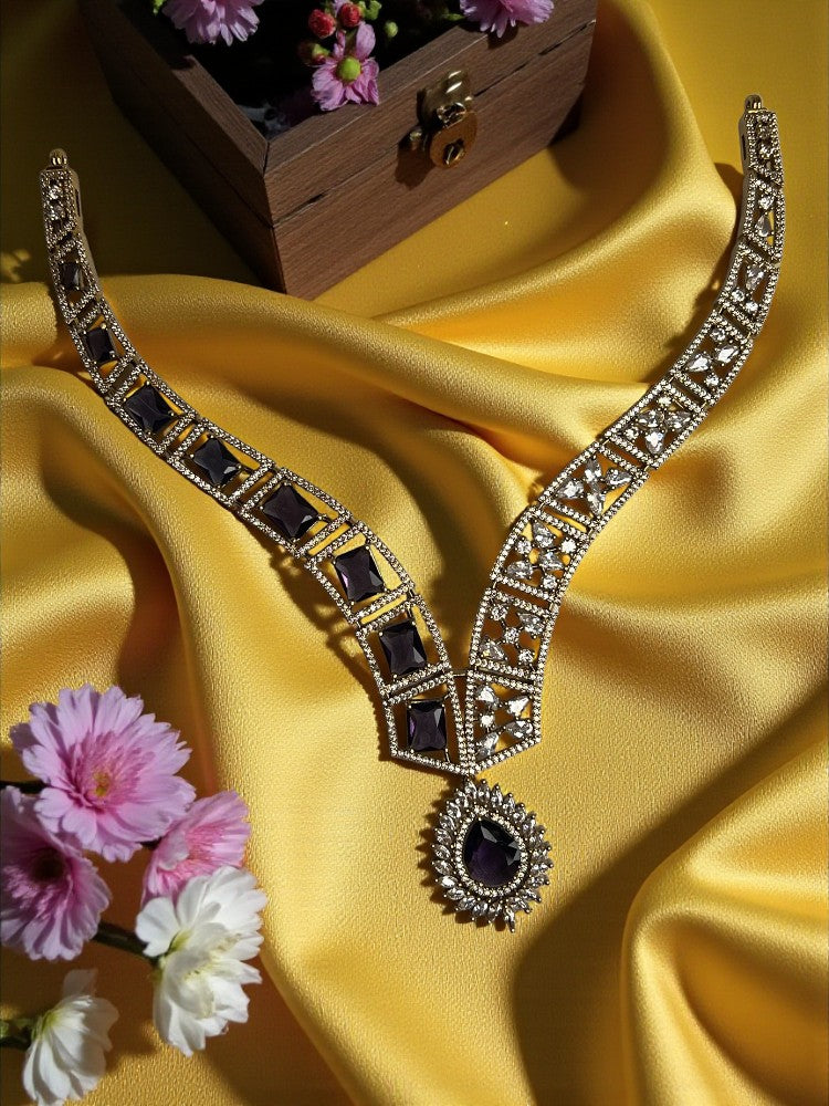 Purple Gold Amara American Diamond Necklace Set