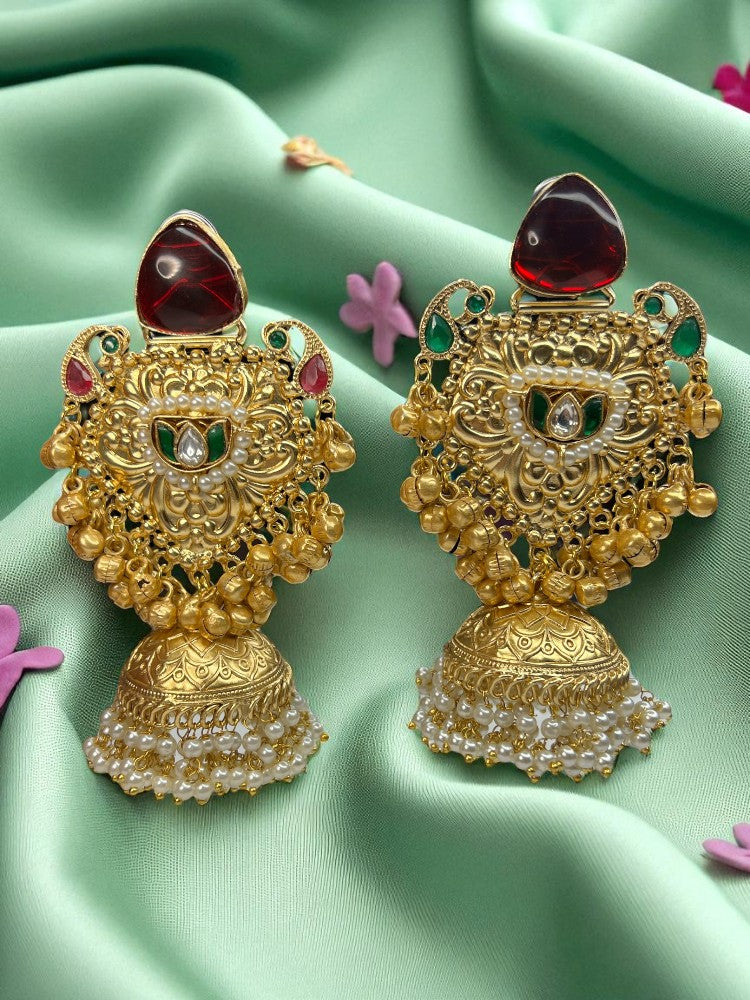 Red Vannya Brass Jhumki Earrings