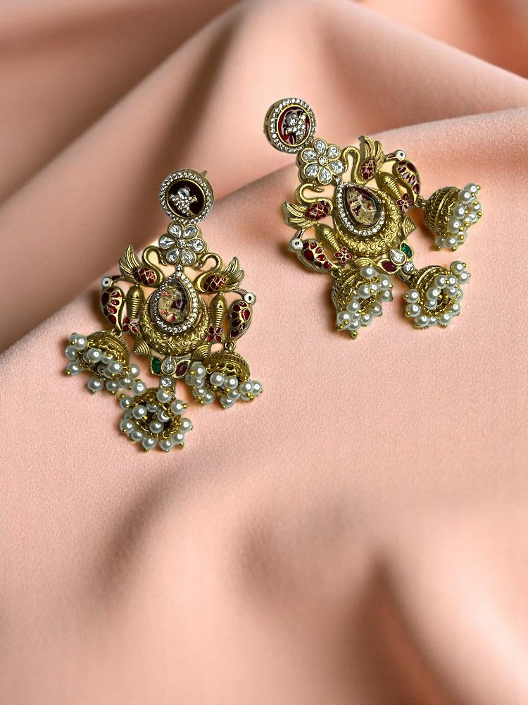 Red Kaveri Pearl Brass Jhumki Earrings