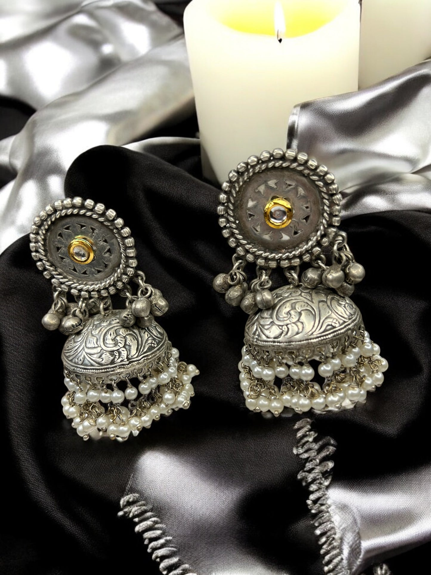 Silver Gulnaz Brass Jhumki Earrings