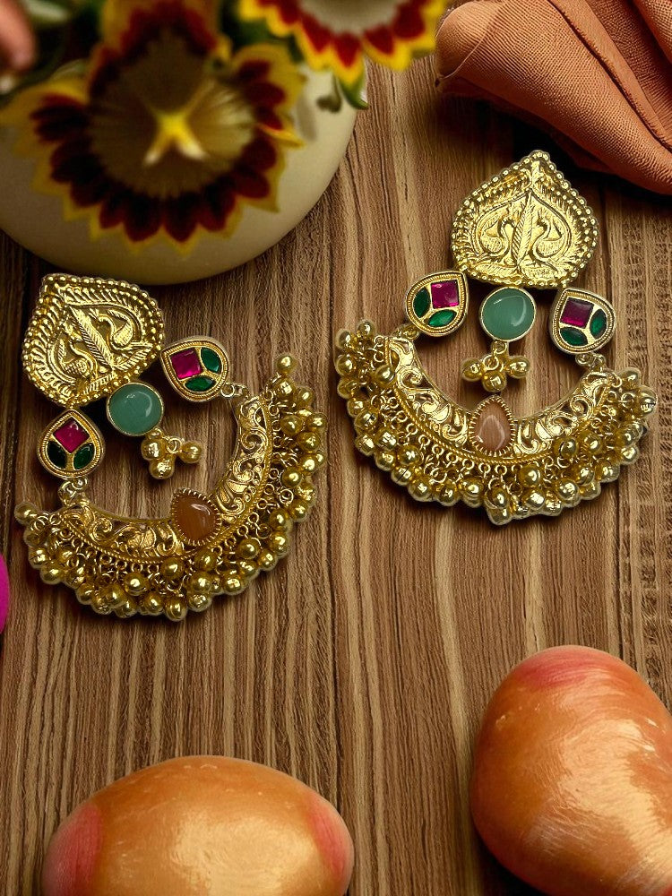 Mint Pink Tarini Brass Chandbali Earrings