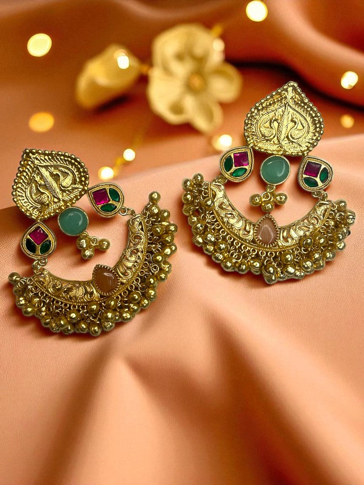 Mint Pink Tarini Brass Chandbali Earrings