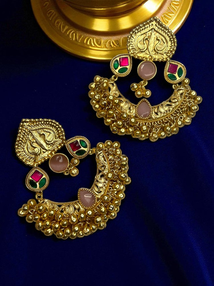 Pink Tarini Brass Chandbali Earrings