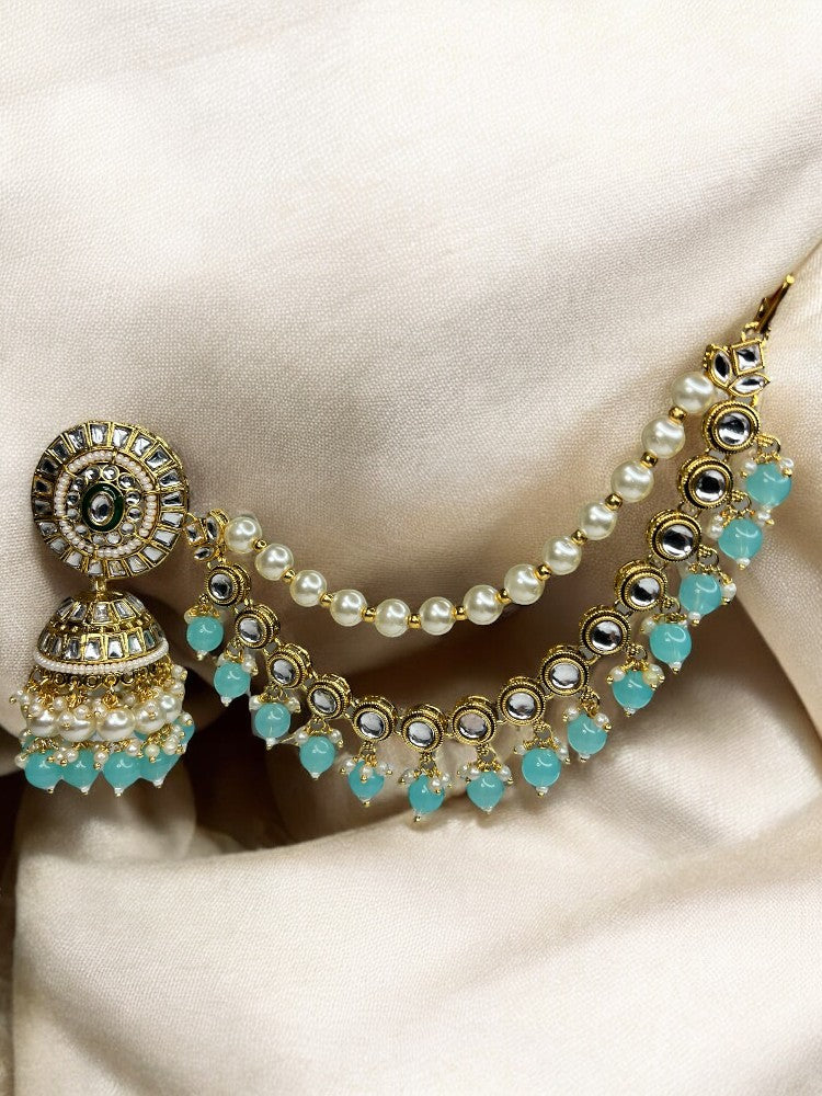 Turquoise Jhumki Earrings and Maangtikka