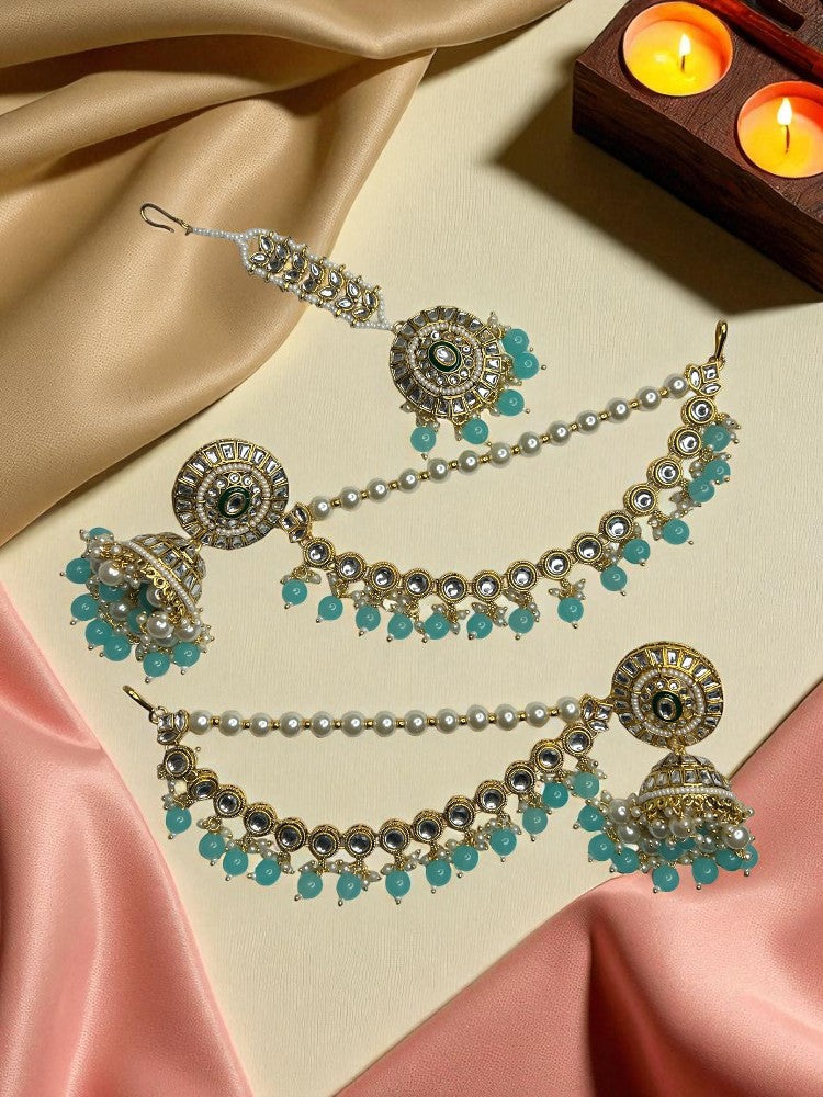 Turquoise Jhumki Earrings with Sahara Chain and Maangtikka
