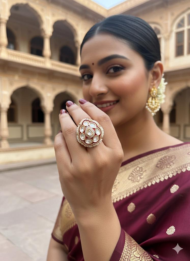 Red Pearl Nayani adjustable Ring