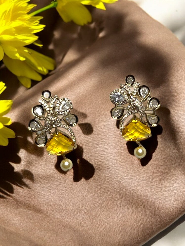 Yellow Anvi Stud Earrings kundan
