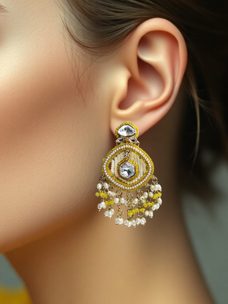 Yellow Chandbali Earrings